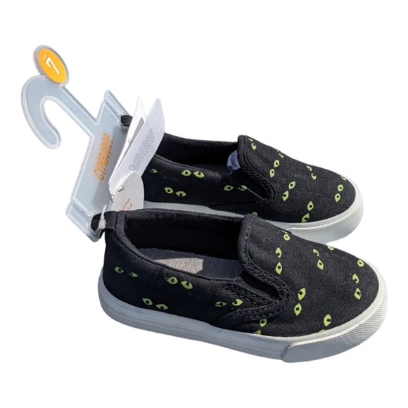 Gymboree Baby size 7 Black/Green Glow in the Dark Eyes Slip On Shoe - Picture 1 of 9